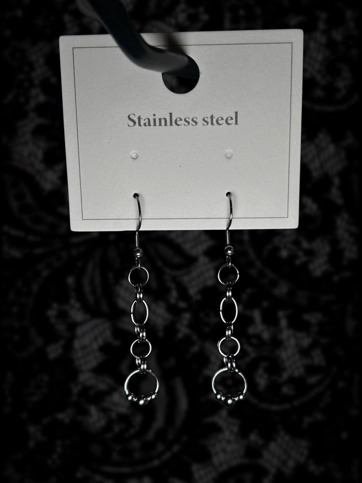 Silver gothic earrings with chain details