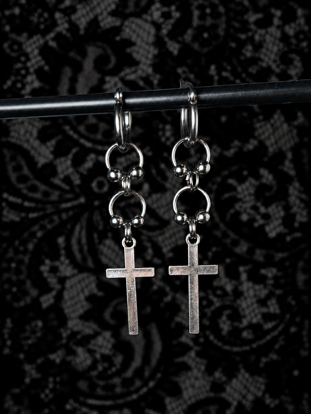 Silver gothic earrings with cross details