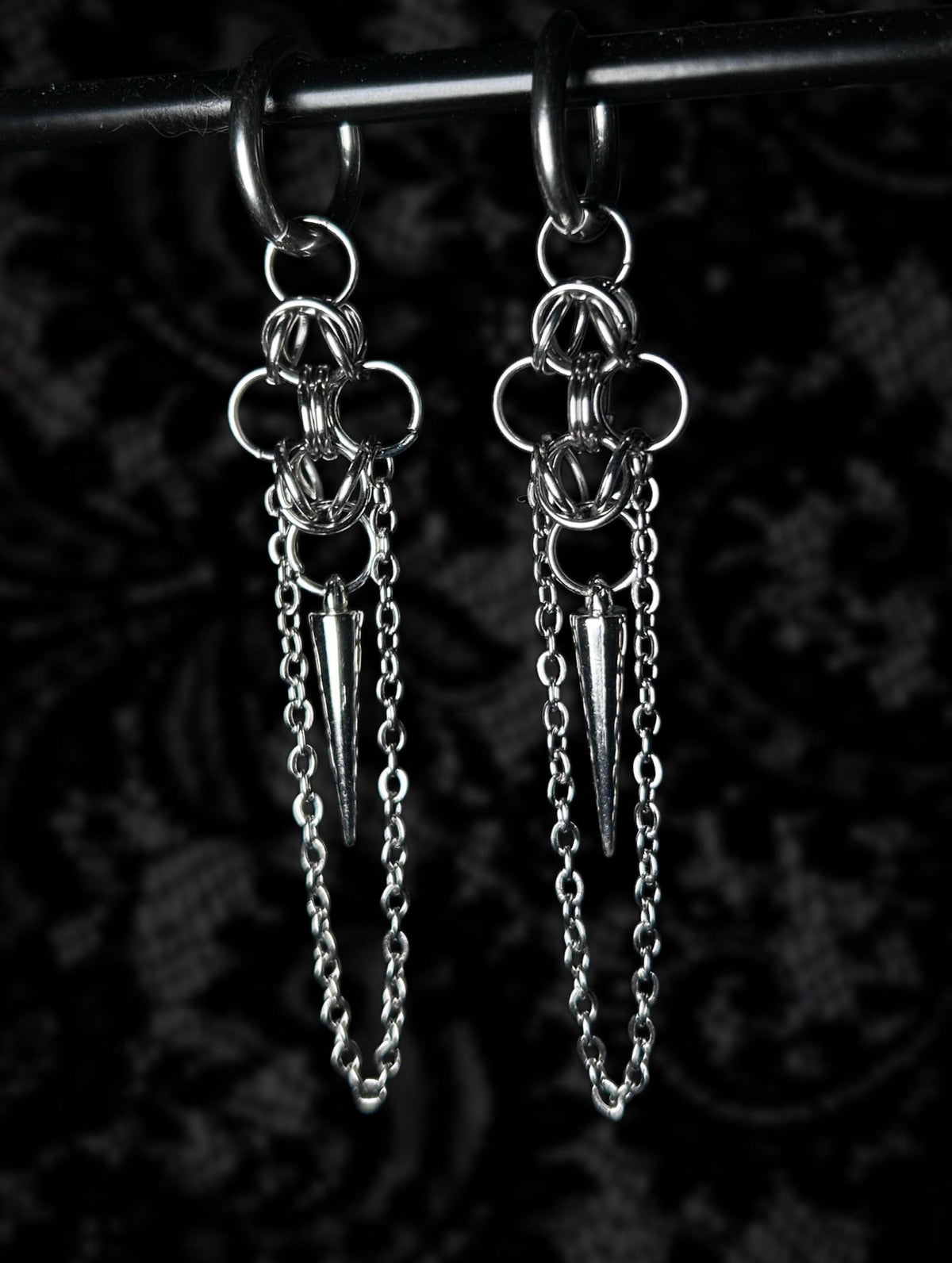 Silver gothic earrings with chain details