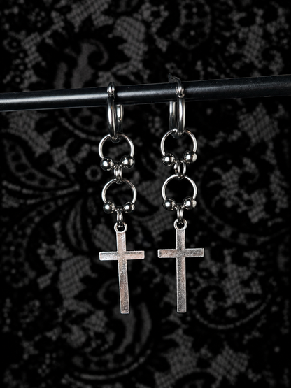 Silver gothic earrings with cross details